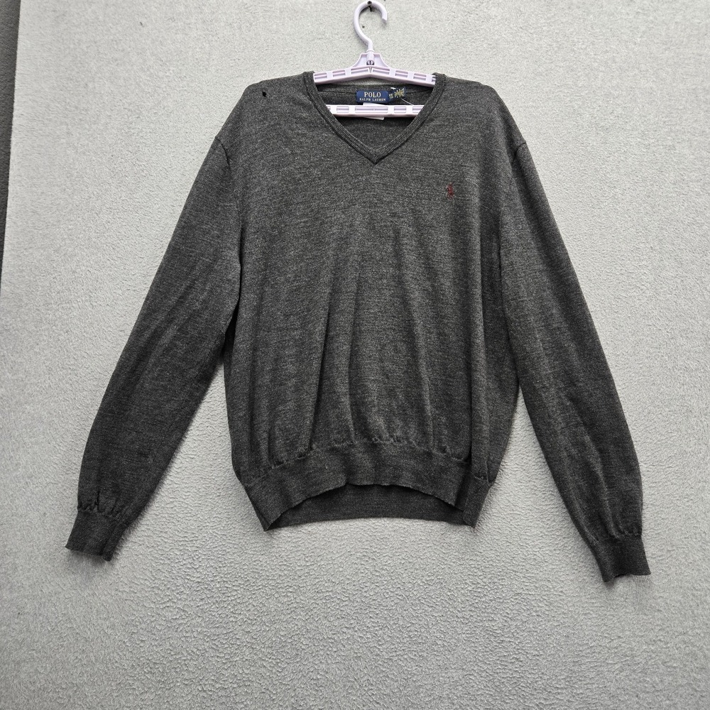 Polo Ralph Lauren Men Sweater XXL Gray Embroidered Logo Custom Fit Stretch READ